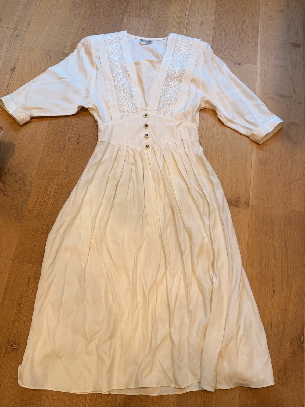 Vintage Made in USA Ivory Lace Trim Midi Dress Size